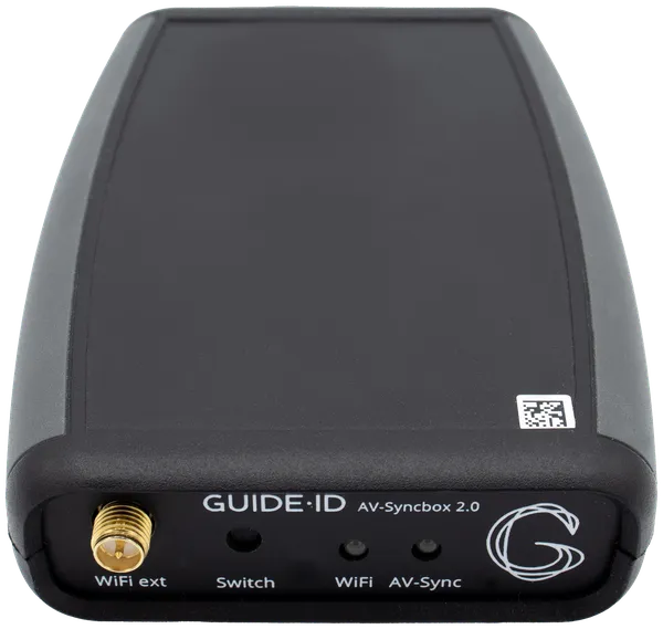 Brainbox (AV-Syncbox 2.0) — the bridge between Podcatcher Pro devices and external systems, with WiFi, Switch, and AV-Sync ports.