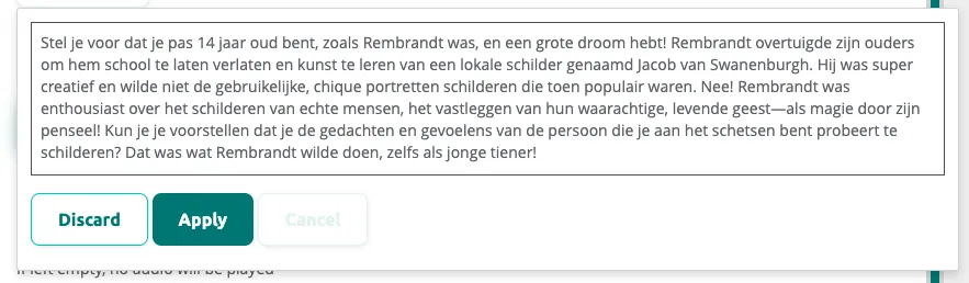 Click Discard to keep the original text, or Apply to use the AI-generated version.