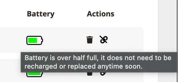 Battery tooltip indicating a good battery level.