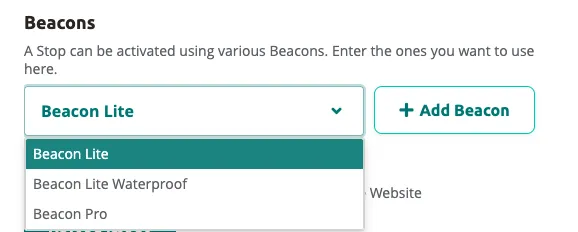 Select the beacon type — Beacon Lite, Beacon Lite Waterproof, or Beacon Pro.