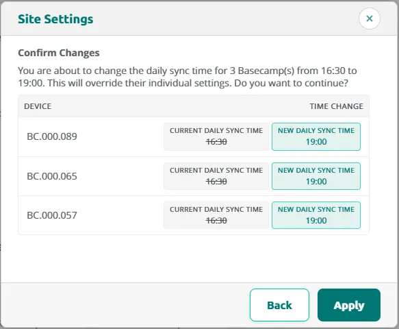 Site settings popup second step.