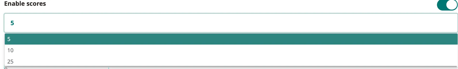 Score value dropdown — choose 5, 10, or 25 points per clip.