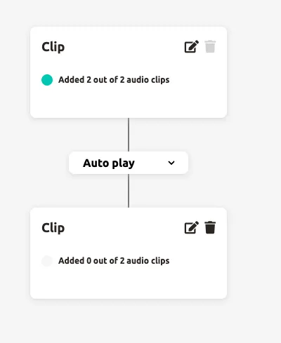 A Clipflow with two clips connected by Auto play — the second clip plays automatically after the first.