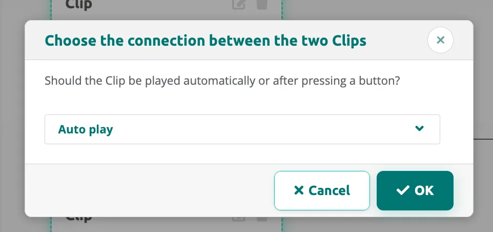 Choose the connection type between two clips during reconnection.