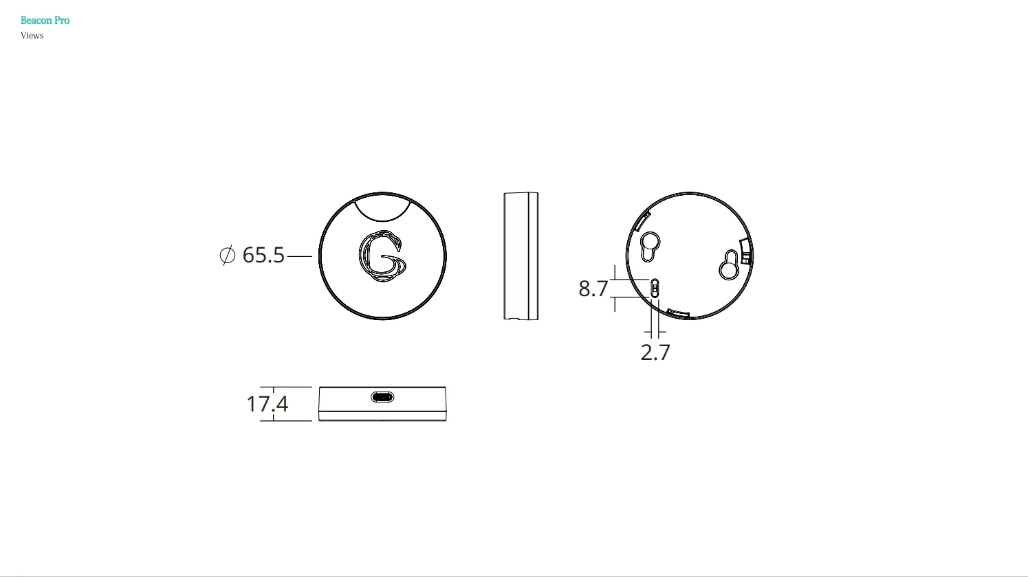 Beacon Pro wall mount — lens reference for orientation, screw holes ∅ 43.0 mm apart. Screws 4 mm × 40, plugs 6 × 30 mm.