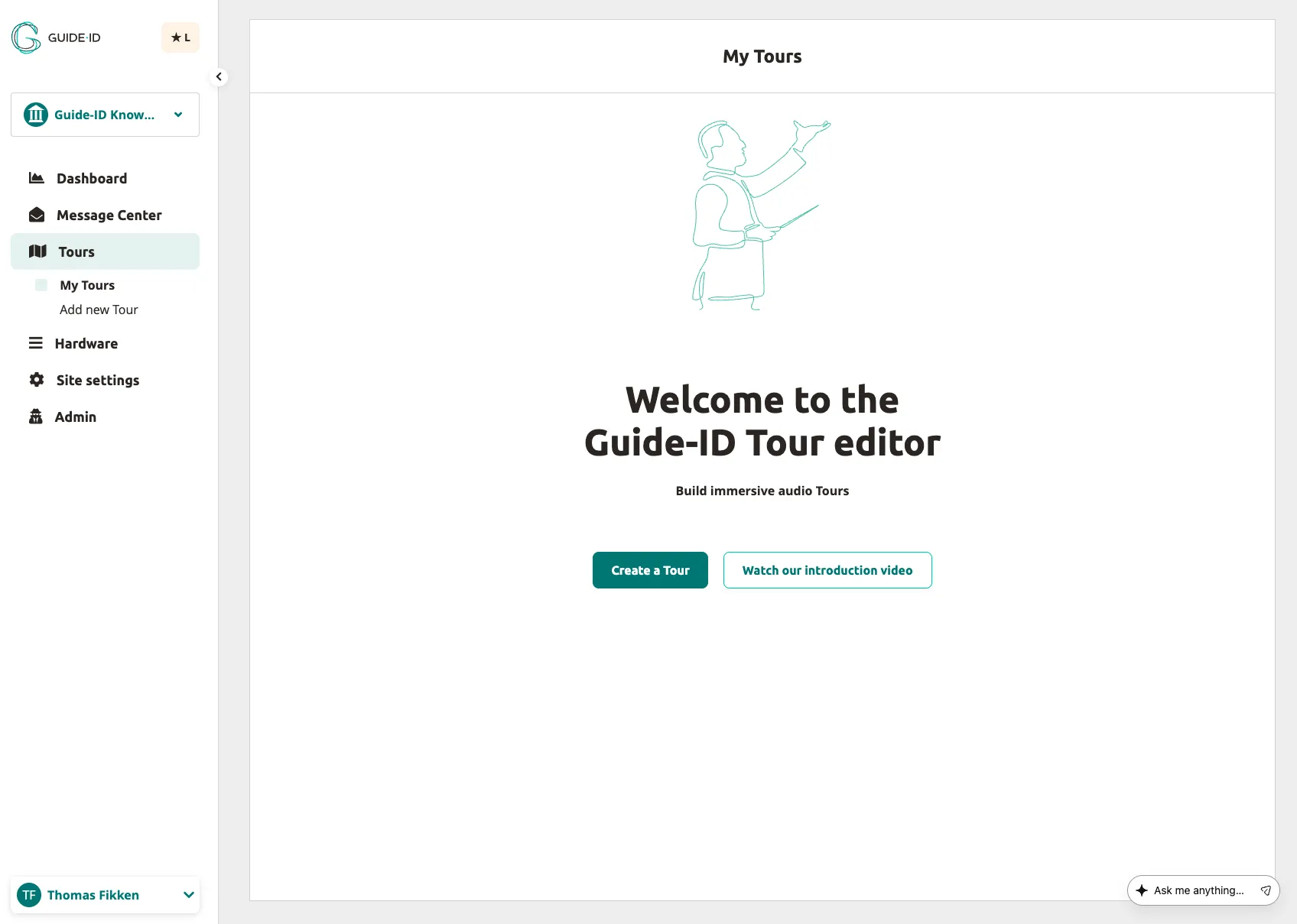 The My Tours page — click "Create a Tour" to start the wizard.