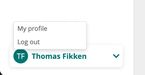 User dropdown menu showing "My profile" and "Log out" options.