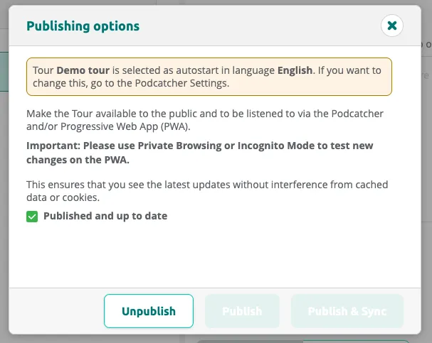 The published state — the tour is live and you can unpublish if needed.